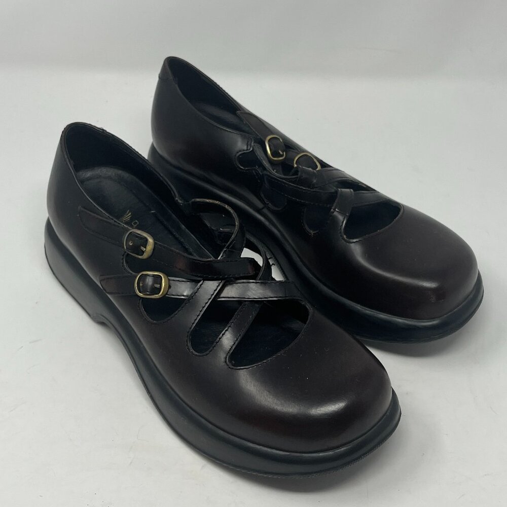 Dansko Dark Brown Leather Mules with Buckle Detail